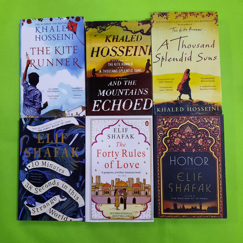 the kite runner=the mountains echoed=a thousand splendid suns=10 minute 38 second in this strange world=the forty rules of love=honor