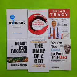 mindset=the courace to be dislike=the psychology of selling=no exit from pakistan=the diary of a ceo=you're too good to feel this bad