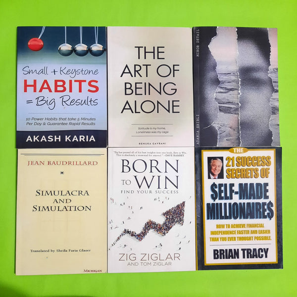 small + keystone habits = big results=the art of being alone=minor detail=simulacra and simulation=born to win find your success=SELF-MADE MILLIONAIRES