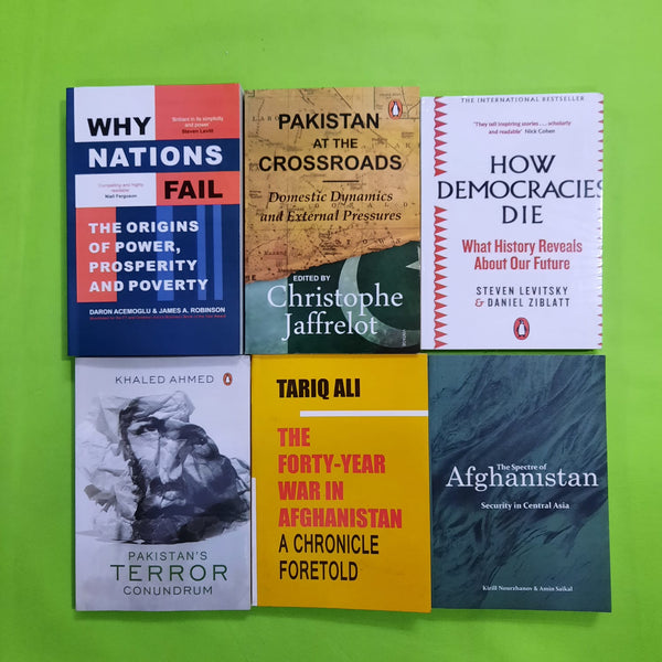 why nations fail=pakistan at the crossroads=how democracies die=pakistan terror conundrum=the forty year war in afghanistan=afghanistan