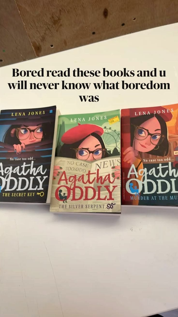 Three Agatha Oddly books by Lena Jones: The Secret Key, The Silver Serpent and Murder at the Museum
