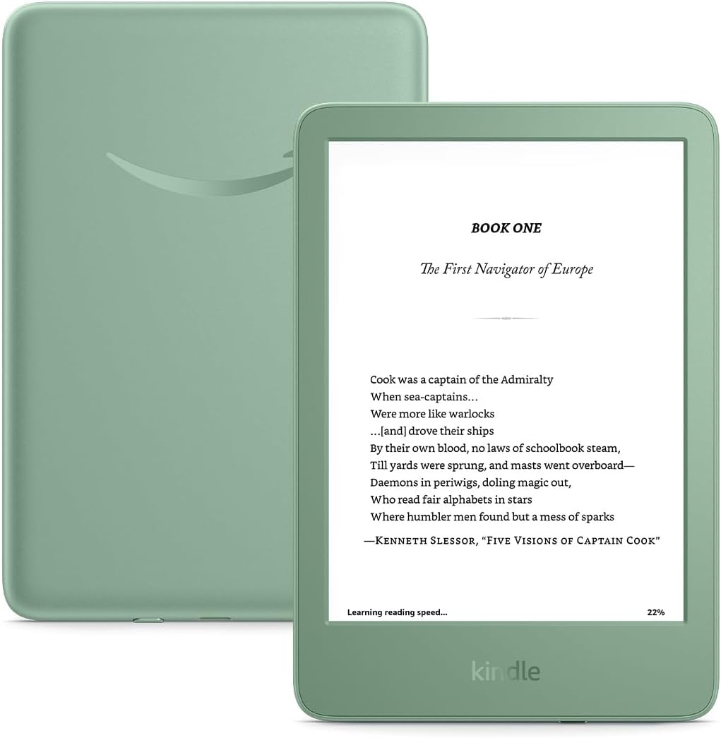 Amazon Kindle 11th gen 16 GB (newest model) - Lightest and most compact Kindle, now with faster page turns, and higher contrast ratio, for an enhanced reading experience - Without Lockscreen Ads - Matcha