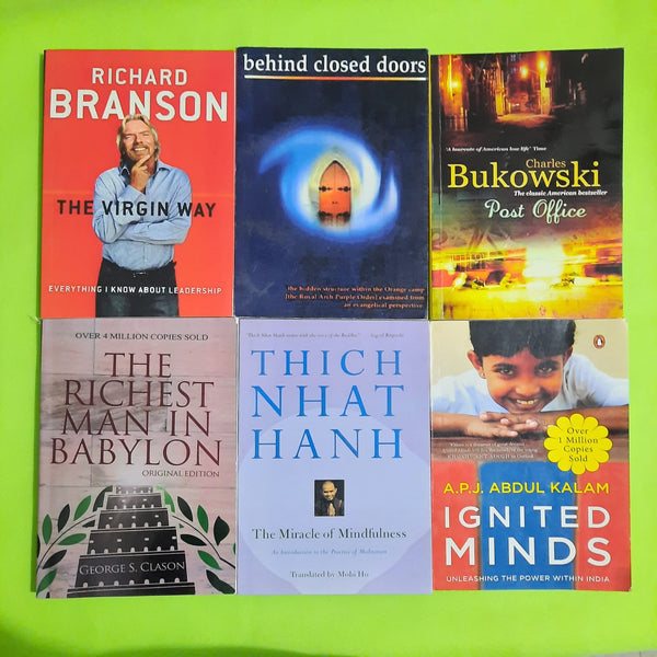 the virgin way=behind closed doors=bukowski the classic american bestseller post office=the richest man in babylon=thich nhat hanh=ignited minds