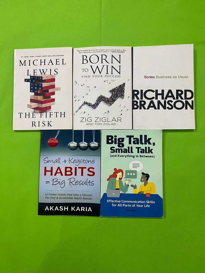 THE FIFTH RISK+BORN TO WIN FIND YOUR SUCCESS+RICHARD BRANSON+SMALL +KAYSTONE HABITS = BIG RESULTS+BIG TALK SMALL TALK