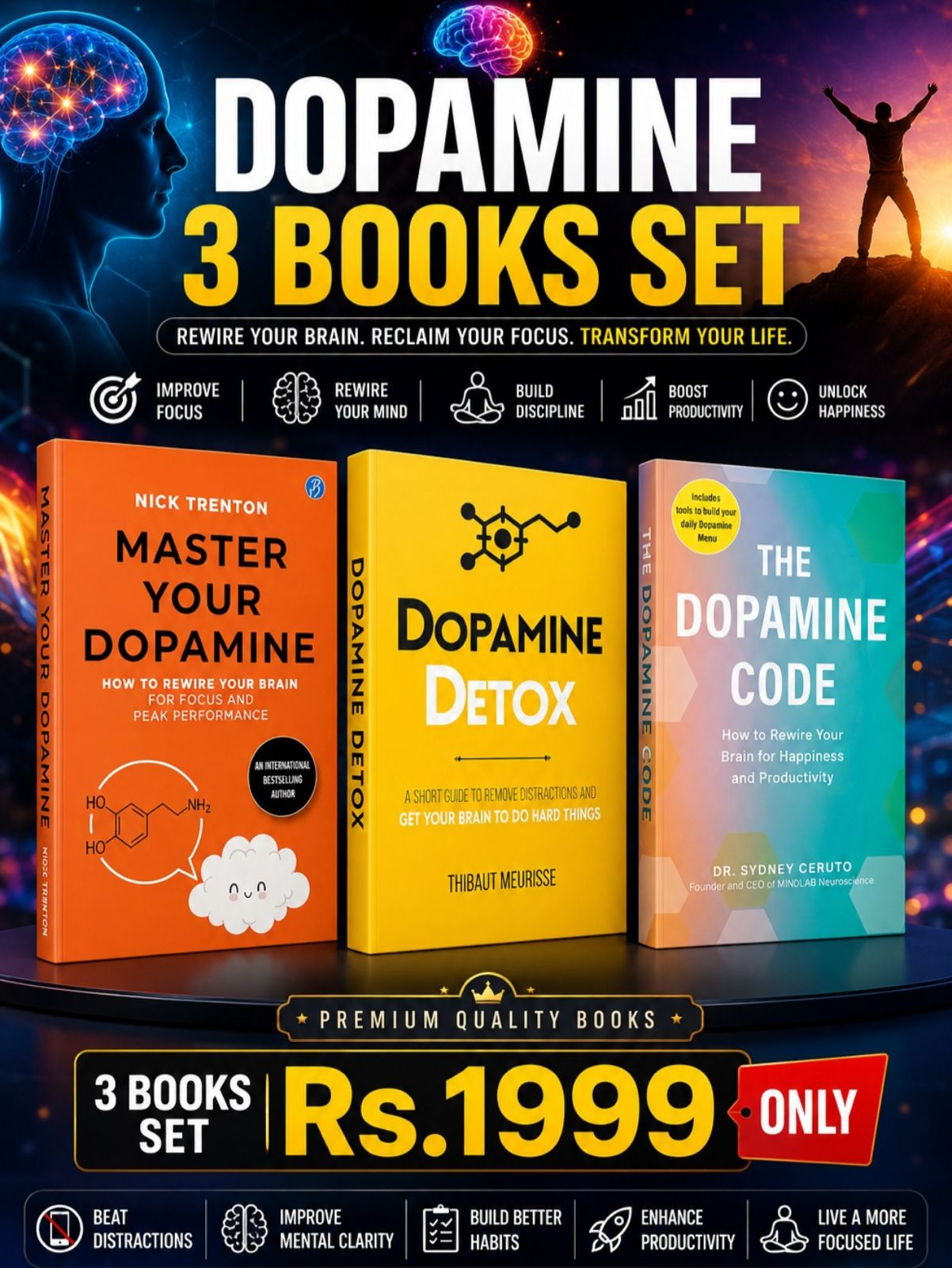 Dopamine 3 Books Set – Master Your Dopamine, Dopamine Detox & The Dopamine Code
