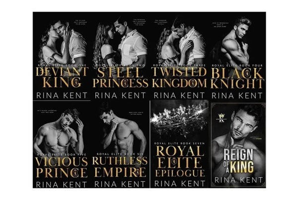 Royal Elite Series by Rina Kent 8 Book Set Deviant King. Steel Princess. Twisted Kingdom. Black Knight. Vicious Prince. Ruthless Empire. Royal Elite Epilogue.